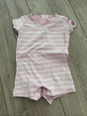 Nike Pink and White Striped Infant Romper